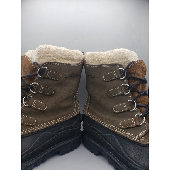 LL Bean Winter Duck Boots Womens 8 Brown Leather Sherpa Insulated Rubber Snow - Picture 10 of 15